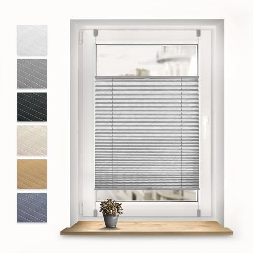 Sonello Plissee Crush Klemmfix ohne Bohren 45cm x 200cm Grau Faltrollo Plisseerollo Jalousie für Tür & Fenster Blickdicht Sichtschutz Sonnenschutz Fertifplissee Rollo