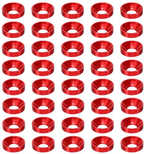 PATIKIL Rondelle Fraîche M4 à Tête Fraisée, 60 Pièces Rondelle de Vis à Tête Plate en Alliage d'Aluminium Anodisé pour Pièces d'Accessoires Mécaniques Modèles DIY, Rouge