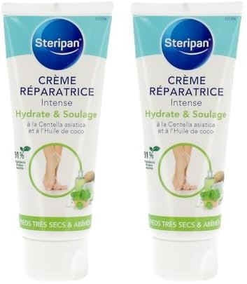 Steripan - Crème Réparatrice Intense - Hydrate et Soulage - À la Centella Asiatica et à l'Huile de Coco - Pieds Très Secs et Abîmés - 75ml (Lot de 2)