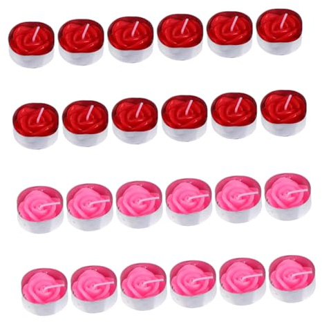 TOPBATHY 24pcs Rose Shape Tea Wax Candles for Wedding and Warm Dinner, Romantic Ambiance Ghee Paraffin Wax Tea Lights for Couples and Friends Proposal Decoration