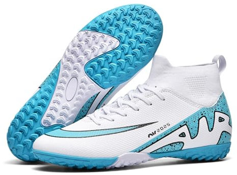Biayphyne Scarpe da calcio in erba sintetica da uomo, scarpe da calcio, per bambini, per interni, AG FG TF, 2309 Tf Bianco, 42 EU