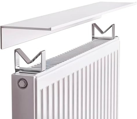 Estante Radiador Blanco,Cubre Radiador,Balda Radiador con Soporte de 6cm,Cubreradiador Antihumo,Cubierta de Radiador de Aluminio, Diseño Moderno,Sin Perforación,para Dormitorio,Sala de Estar(35cm)