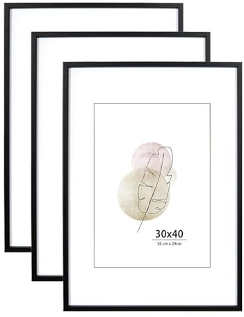 KAIWIN Bilderrahmen 30x40 cm Schwarz Holz Fotorahmen 3er Set Holzrrahmen mit Passepartout zum aufhängen Benutzt für Wohnzimmer, Schlafzimmer, Arbeitszimmer, für Fotos, Kunstwerke und Poster