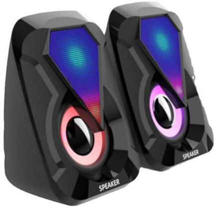 Ohulelks Mini USB Wired Computer Speaker RGB Lighting Desktop Gaming High Volume Home Office Colorful Powerful Loudspeaker for Computer/Monitor/Laptop/PC