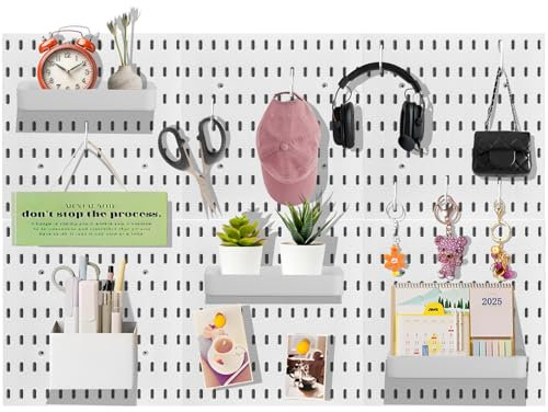 Sibosen Kit de 42 tableros perforados, incluye 6 tableros de clavijas de 28 x 28 cm y ganchos de accesorios, organizador de pared de plástico para oficina, sala de manualidades, organizador de tablero
