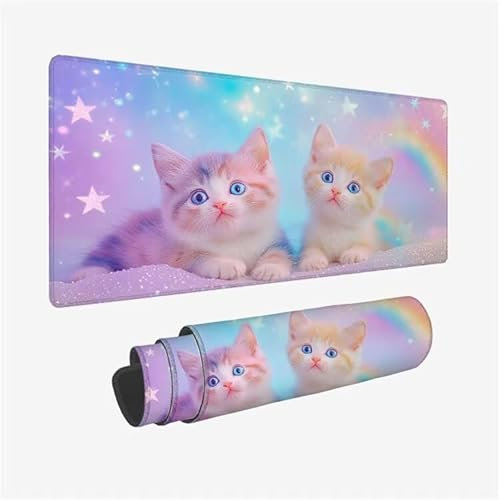 Tapis de Souris Chat, Arc-en-Ciel Tapis de Souris Gaming XXL 1600x800X3mm, Étanche Mouse Pad à Bords Cousus, Grand Mousepad 3 mm Base en Caoutchouc Antidérapante, Deco Bureau Desk, Model-3670