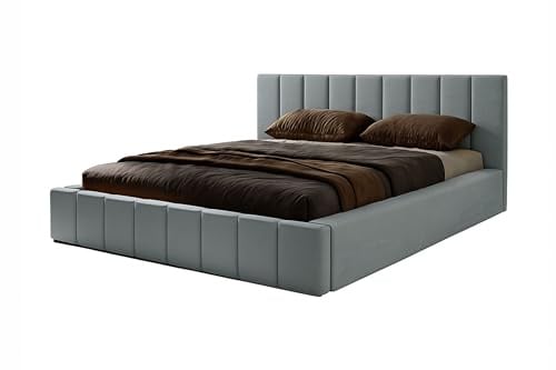 Nero Polsterbett 140x200 mit Kopfteil, Bettkasten & Lattenrost, Dunkelgrau | Bett 140x200 großer Bettkasten, Holz-Lattenrost mit Rahmenheber, weicher Velours-Bezug, schnelle Selbstmontage