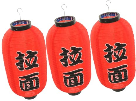 CLISPEED Japanische Ramen Laterne 3 Stück Rot Traditionelle Hängelaterne aus Stahldraht 25,4cm für Innen und Außenbereich Sushi Restaurant Partydekoration Japanischer Stil