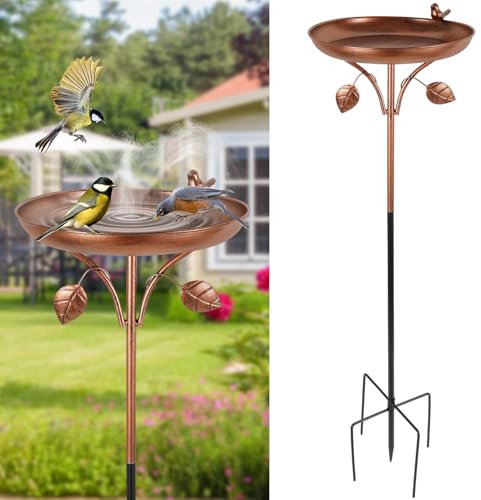 GWCYMYD Cast Iron Bird Bath for Garden, 38.5In Metal Bird Bath Stand with 5 Prongs Base Stake, Vintage Birdbaths Feeder Bowl for Outdoors Garden Patio Yard Lawn Decor (38.5inch)
