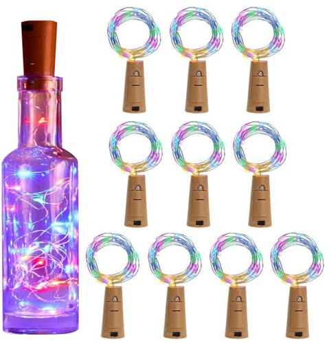 KOBOKO 10 Stück LED Flaschenlicht,Flaschenlichterkette Korken,2M 20LED Lichterkette für Flaschen,Lichterkette Flasche mit Batterie,Farbiges Lichterketten für Geburtstag Party,Hochzeit,Weihnachten Deko