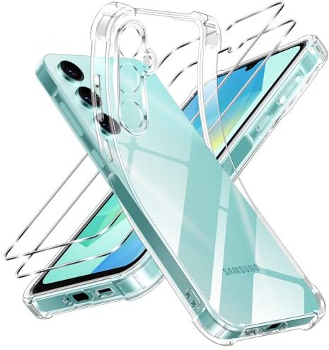Olgary Hülle für Samsung Galaxy A16 5G/4G mit 2 Stück Panzer Schutz Glas, Klar TPU Handyhülle mit Stoßfest Schutzecken, [Militärischer Schutz] Nie Vergilbung Transparent Schutzhülle, Durchsichtige