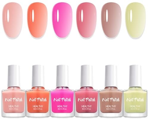 6 Farben Jelly Nagellack Rosa Set - Schnelltrocknender Transparent Nude Nail Polish, Ungiftiger Wasserbasierter Klare Nagelack - Langanhaltend Natürlich Nagellackn Für Frauen DIY Maniküre Alltag