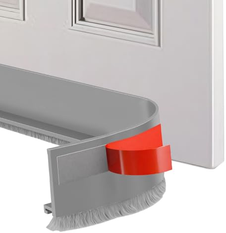 WanderGo Door Brush Strip, 2 × 100cm Self-Adhesive Draught Excluder for Floor and Door, Room Seal Door Brush Cover Strips, Cuttable Door Draft Excluder Strip (Grey-52mm)