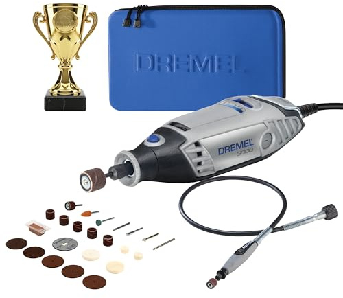 Dremel 3000 Champion Multifunktionswerkzeug mit 130‑W‑Motor bis zu 33.000 U/min inkl 25 Zubehöre, gravierbare Trophäe, Transporttasche, Biegsame Welle zum Trennen, Schnitzen, Schleifen – Sonderedition