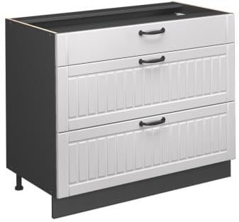 Vicco Küchenunterschrank Fame-Line, Weiß Landhaus/Anthrazit, 100 cm | MDF-Front · Ohne Arbeitsplatte · Höhenverstellbare Füße · Metallgriffe · Metall-Vollauszüge