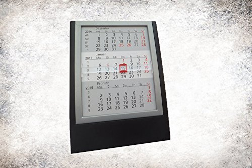 3-Monats-Kalender mit Klapprahmen 2020/2021 schwarz/grau Tischkalender