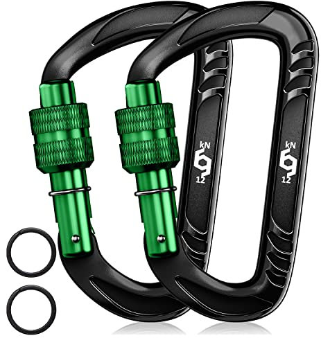 Rhino Produxs 12kN Heavy Duty Lightweight Carabiner Clips with keyrings - Excellent for Securing Pets, Outdoor, Camping, Hiking, Hammock, Dog Leash Harness, Keychains