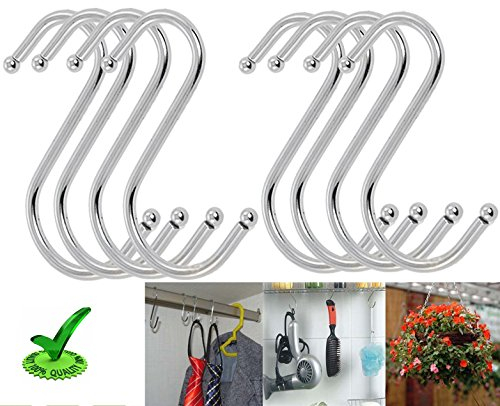 10x New Chrome S Hooks for Butcher Kitchen Rack, PAN Hanger, Hanging Rail (78mm Ball Ends)
