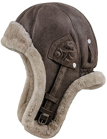 Sterkowski Bomber Aviatormütze | Hochwertige Lamfell Wintermütze | pilotenmütze Herren wintermütze Herren russische mütze Damen mütze jagdhut Herren Ushanka Herren Flieger capKakao-Braun 59 cm