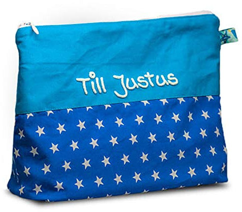 Waschtasche Sterne mit Namen, Kosmetiktäschchen personalisiert, Waschbeutel, Kinderbeutel, Reisebeutel, Kosmetiktasche Kinder (1012_29 Kobalt blau)