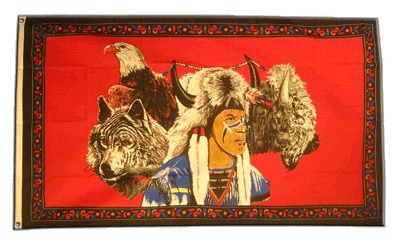 Flaggenfritze Fahne/Flagge Indianer mit Adler und Wolf + gratis Sticker