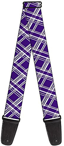 Buckle-Down Guitar Strap Plaid X3 Purple Gray White 2 Inches Wide