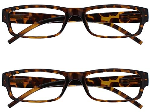OPULIZE ACE Classic Reading Glasses for Women Men, Scratch Resistant, Narrow Frame with Spring Hinges, Brown Tortoiseshell +2.50 (Pack of 2)