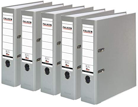 Original Falken 5er Pack PP-Color Kunststoff-Ordner. Made in Germany. 8 cm breit DIN A4 grau Vegan Ringordner Aktenordner Briefordner Büroordner Plastikordner Schlitzordner
