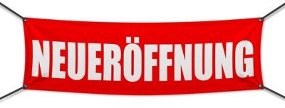 DRUCKUNDSO (PVC) Neueröffnung rot Werbebanner, Banner, Werbeschild, Plane, Werbung, 300 x 100 cm