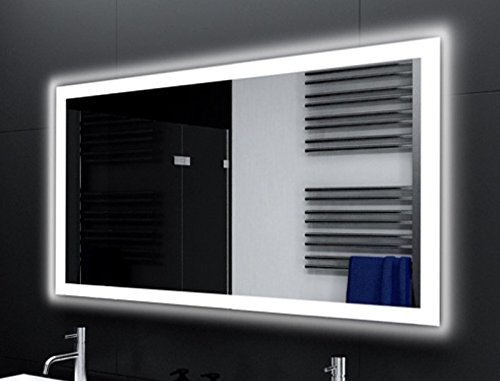 SARAR Badspiegel Spiegel Badezimmerspiegel mit rundum LED-Beleuchtung 120x80 cm Made in Germany eckiger Wandspiegel Mirror Spiegel Bad mit Licht auf Maß Sete