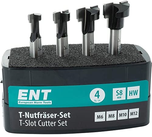 ENT 09046 4-tlg. HW T-Nutfräser-Set optimiert für M6 M8 M10 M12 Sechskantschrauben, HW, Schaft (S) 8 mm