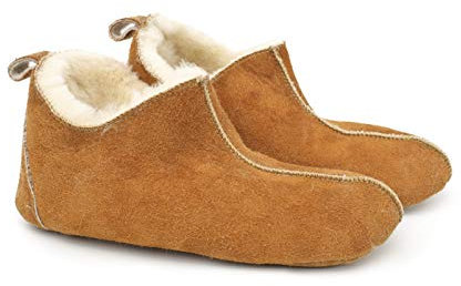 Naturasan Lammfell-Hausschuh für Damen und Herren, warm gefütterte Hüttenschuhe/Mokassin mit weicher Ledersohle, superleicht und bequem, Sondermodell HS-07 (41 EU, Cognac/White)