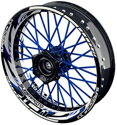 OneWheel Felgenaufkleber Motorrad passend für Supermoto Husqvarna 701 Design 5 | 17 Zoll | Vorder- und Hinterrad inkl Farbiger Spokes (blau)