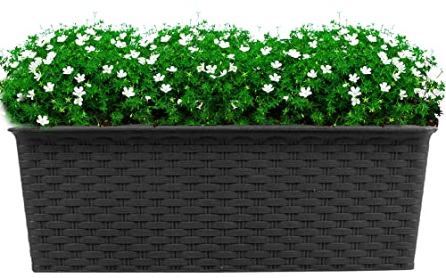 St@llion Grey 2 Piece Rectangle Rattan Planter 30cm Modern Decor Planter Plastic Garden Flower Plant Pot Gloss Finish - 30cm(Pack of 2)
