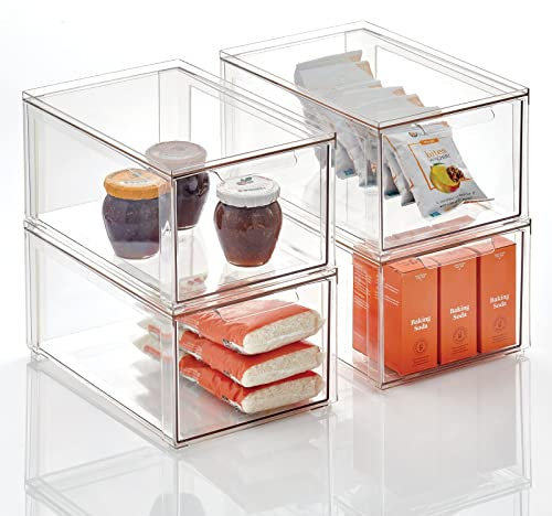 mDesign Schubladenbox – Stapelbox aus Kunststoff für Küchen- und Kühlschrank – Küchen Organizer für Snacks, Nudeln, Gemüse etc. – 4er-Set – durchsichtig