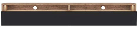 Selsey REDNAW - TV-Schrank/modernes TV-Board für Wohnzimmer, stehend/hängend, 180 cm breit (Wotan Eiche Matt/Schwarz Hochglanz mit LED), 5903025393049, 180 x 30 x 31