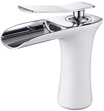 Linyuan Robinet de douche Chrome blanc mural cascade bec baignoire mitigeur tête de poche cascade salle de bain robinet d'eau chaude et froide-Seulement Bassin Tap