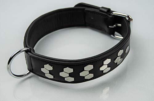 BULLYZEI Lederhalsband 60cm x 4cm SCHWARZ Flache Nieten Applikationen Trixie