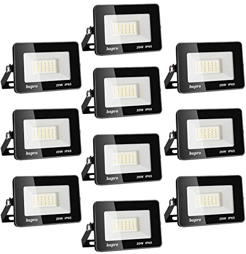 Natur 10 pieza 2000 lúmenes Focos LED 20W Exterior con LED Foco Proyector IP65 Luz fría 6500K Proyector LED Exterior LED Floodlight Exterior Iluminación Decoración para Jardín, Parque, Garaje