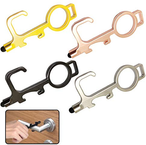 Contactless Door Opener Tool, 4 Pcs Multifunctional No Touch Key Door Opener Ergonomic Hook Touchscreen Button Mobile Stylus with Keychain for Outdoor No Touch Environment etc.