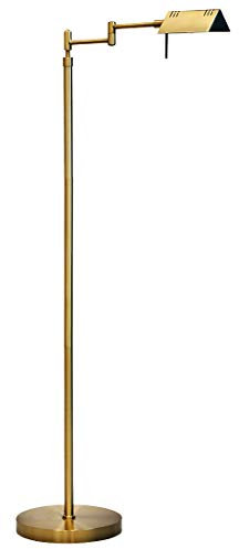 O’Bright Dimmable LED Pharmacy Floor Lamp, 12W LED, Full Range Dimming, 360 Degree Swing Arms, Adjustable Heights, Standing Lamp for Reading, Sewing, and Craft, ETL Listed, Antique Brass (Gold)