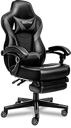 Fullwatt Video Racing Gaming Chair - with Footrest for Adults PU Leather High Back Adjustable Chairs Swivel Office Desk Chair with Lumbar,Headrest(grey)