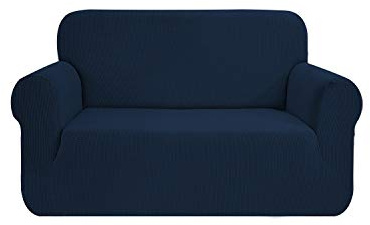 SAMSTEX Stilvoller Sofabezug Stretch 1 Stück Universal Sofa Schonbezüge High Stretch Sofabezug 2 Sitzer Dicke Weich Loveseat Sofaschoner Maschinenwaschbar Rutschfeste Couch Bezüge (2Sitzer Marineblau)