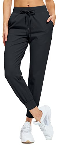 Libin Pantaloni da Jogging da Donna Pantaloni Sportivi con Tasche Tapered in Esecuzione Pantaloni per Comoda Casual Allenamento, Black S