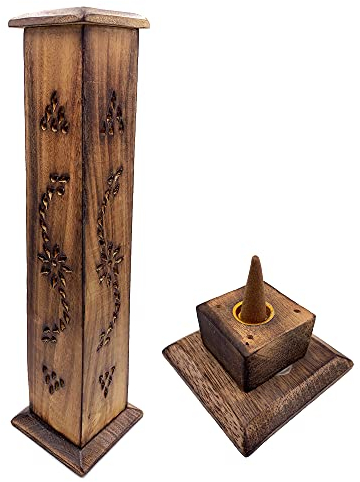 Portaincenso (incensiere) Torre in legno intagliato a mano in India - Design esclusivo e unico. 30x8x8 cm - Peso 190 g. Portaincenso in legno