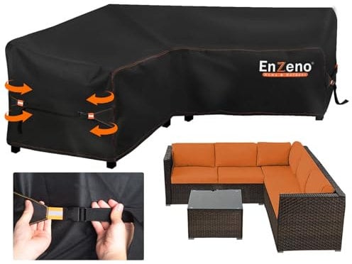 Enzeno Housse pour Canapé d Angle Exterieur,Tissu Oxford 600D Lourd bache de Protection pour canape de Jardin Impermeable,bache Salon de Jardin Angle,Couvre Salon Angle de Jardin (255 × 255 × 87 cm)