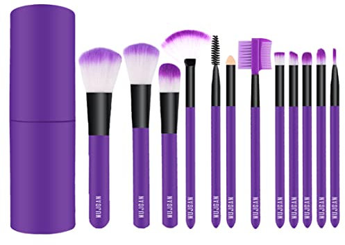 MUJGAN Professional Makeup Brushes Set, 12 make up brushes with Beauty Blender, Brush Cleaner & Makeup Brush Holder Purple