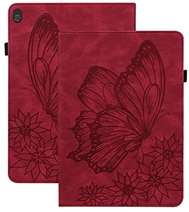 Rosbtib Custodia per Lenovo Tab M10 10.1 TB-X605F/ TB-X605L/ TB-X505F/ TB-X505L, PU Pelle Flip Cover con Funzione Stand Rilievo Vintage Farfalla Custodia per Lenovo Tab M10/ P10 - Rosso