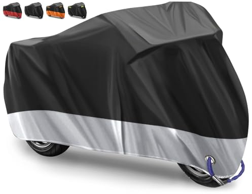 Funda para Moto Impermeable 210D Tela Oxford - Cubierta Protectora al Aire Libre Contra Lluvia - 265X105X125cm (Plata)