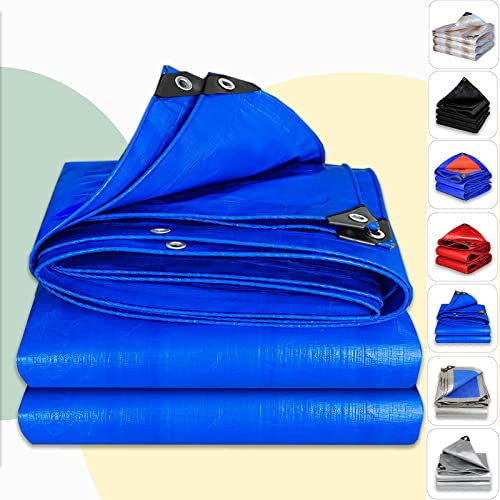 Lona de Lona con Ojales de Polietileno, 5 x 9 m, Lona de jardín, Resistente al Agua, 0,32 mm, Lona de Barco, para Camping, Cubierta de Madera, 160 g/m², Lona Protectora para Piscina